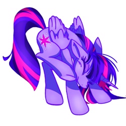 Size: 1070x1070 | Tagged: safe, artist:stacy_165cut, imported from derpibooru, twilight sparkle, alicorn, pony, eyes closed, female, floppy ears, folded wings, horn, mare, raised leg, simple background, solo, twilight sparkle (alicorn), white background, wings
