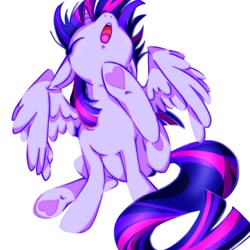 Size: 1070x1070 | Tagged: safe, artist:stacy_165cut, imported from derpibooru, twilight sparkle, alicorn, pony, behaving like a dog, eyes closed, female, floppy ears, heart, hoof heart, horn, mare, nose in the air, open mouth, partially open wings, simple background, sitting, solo, twilight sparkle (alicorn), underhoof, white background, wings