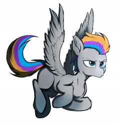 Size: 1950x2048 | Tagged: safe, artist:tatykin, imported from derpibooru, oc, oc only, oc:pixel codec, pegasus, pony, flying, gradient hooves, male, simple background, solo, spread wings, stallion, white background, wings