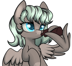 Size: 3600x3300 | Tagged: safe, artist:dumbwoofer, imported from derpibooru, oc, oc only, oc:forest air, pegasus, pony, alcohol, beer, beer bottle, bottle, drinking, female, filly, foal, mane dye, solo, spread wings, wing hands, wings