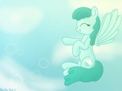 Size: 4032x3016 | Tagged: safe, artist:rainbowšpekgs, imported from derpibooru, spring melody, sprinkle medley, pegasus, pony, cloud, cloudy, eyes closed, female, flying, mare, sky, smiling, solo, spread wings, tail, wings