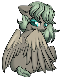 Size: 1776x2200 | Tagged: safe, artist:dumbwoofer, imported from derpibooru, oc, oc only, oc:forest air, pegasus, pony, blank flank, female, filly, foal, focused, grooming, mane dye, preening, rear view, simple background, sitting, solo, transparent background, wings