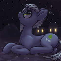 Size: 3000x3000 | Tagged: safe, artist:t72b, imported from derpibooru, limestone pie, earth pony, pony, cute, female, limabetes, looking up, lying down, mare, night, night sky, prone, rock farm, sky, smiling, solo, stars, when she smiles