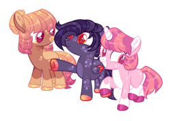 Size: 1280x901 | Tagged: safe, artist:lilywolfpie, imported from derpibooru, oc, oc only, earth pony, pegasus, pony, unicorn, base used, female, filly, foal, offspring, parent:apple bloom, parent:button mash, parent:rumble, parent:scootaloo, parent:sweetie belle, parent:tender taps, parents:rumbloo, parents:sweetiemash, parents:tenderbloom, simple background, transparent background