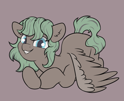 Size: 2048x1668 | Tagged: safe, artist:dumbwoofer, imported from derpibooru, oc, oc only, oc:forest air, pegasus, pony, blank flank, ear fluff, female, filly, foal, grin, leaning forward, looking at you, mane dye, raised tail, smiling, smiling at you, solo, spread wings, tail, teenager, wings