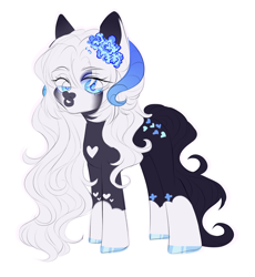 Size: 2300x2500 | Tagged: safe, artist:princessolmi, imported from derpibooru, oc, oc only, pony, eye clipping through hair, female, flower, flower in hair, hoof polish, horns, mare, simple background, solo, white background