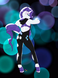 Size: 2048x2732 | Tagged: safe, artist:rickardt, imported from derpibooru, rarity, anthro, unguligrade anthro, unicorn, abstract background, clothes, female, signature, solo