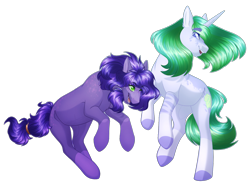 Size: 2400x1800 | Tagged: safe, artist:purplegrim40, imported from derpibooru, oc, oc only, earth pony, pony, unicorn, colored hooves, duo, earth pony oc, female, horn, mare, simple background, transparent background, unicorn oc