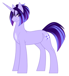 Size: 1608x1780 | Tagged: safe, artist:purplegrim40, imported from derpibooru, oc, oc only, pony, unicorn, female, horn, magical lesbian spawn, mare, offspring, parent:tempest shadow, parent:twilight sparkle, parents:tempestlight, simple background, smiling, solo, unicorn oc, white background