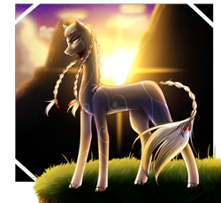 Size: 1268x1163 | Tagged: safe, artist:kat-the-true-kitkat, imported from derpibooru, oc, oc only, earth pony, pony, braid, braided tail, earth pony oc, female, mare, outdoors, simple background, solo, tail, tattoo, transparent background