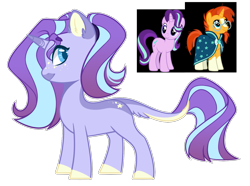 Size: 1467x1093 | Tagged: safe, artist:purplegrim40, imported from derpibooru, starlight glimmer, sunburst, oc, pony, unicorn, clothes, coat markings, colored hooves, female, glasses, horn, male, mare, offspring, parent:starlight glimmer, parent:sunburst, parents:starburst, simple background, socks (coat markings), stallion, transparent background, unicorn oc