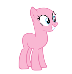 Size: 4002x4096 | Tagged: safe, artist:annesbouquetofflowers53, imported from derpibooru, earth pony, pony, bald, base, blue eyes, female, full body, g4, grin, hooves, mare, pink coat, simple background, smiling, solo, standing, transparent background