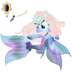 Size: 1920x1920 | Tagged: safe, artist:icydreamarts, imported from derpibooru, oc, oc only, alicorn, seapony (g4), base used, dorsal fin, female, fin wings, fins, fish tail, flowing mane, flowing tail, horn, jewelry, mare, necklace, pearl necklace, seaponified, simple background, smiling, solo, species swap, tail, transparent background, wings
