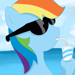 Size: 3000x3000 | Tagged: safe, artist:reinbou, imported from derpibooru, rainbow dash, pegasus, pony, beach, female, glasses, mare, solo, sorbet