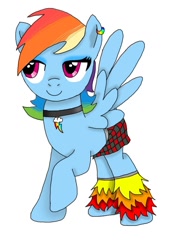 Size: 792x1070 | Tagged: safe, artist:loki-do, imported from derpibooru, rainbow dash, pegasus, pony, choker, clothes, ear piercing, female, mare, piercing, simple background, skirt, solo, white background