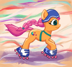 Size: 1280x1179 | Tagged: safe, artist:anderdraws, imported from derpibooru, sunny starscout, earth pony, pony, braided ponytail, female, g5, helmet, mare, profile, roller skates, solo