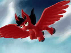 Size: 1280x960 | Tagged: safe, artist:greatspacebeaver, imported from derpibooru, oc, oc:crimson trace, pegasus, fanfic:prey and a lamb, fanfic art, flying