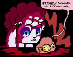 Size: 768x596 | Tagged: safe, artist:greatspacebeaver, imported from derpibooru, oc, oc:prey, lamb, sheep, fanfic:prey and a lamb, candy, fanfic art, food, speech bubble, suspicious