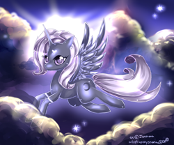 Size: 1200x1000 | Tagged: safe, artist:aquagalaxy, imported from derpibooru, oc, oc only, oc:night glow, alicorn, pony, alicorn oc, flying, horn, solo, wings