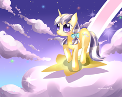 Size: 2500x2000 | Tagged: safe, artist:aquagalaxy, imported from derpibooru, oc, oc only, oc:star comet, pony, unicorn, cloud, cloudy, solo, stars