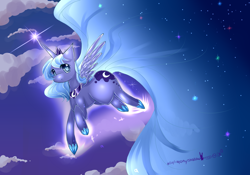 Size: 2000x1400 | Tagged: safe, artist:aquagalaxy, imported from derpibooru, princess luna, alicorn, pony, ethereal mane, flying, long mane, s1 luna, solo, wallpaper