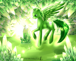 Size: 1500x1200 | Tagged: safe, artist:aquagalaxy, imported from derpibooru, oc, oc only, oc:emerald rescue, pegasus, pony, cave, green, solo