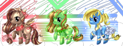 Size: 4000x1500 | Tagged: safe, artist:aquagalaxy, imported from derpibooru, oc, oc only, earth pony, pegasus, pony, unicorn, adoptable, clothes, female, mare