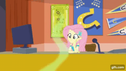 Size: 640x360 | Tagged: safe, imported from derpibooru, screencap, fluttershy, bird, human, equestria girls, equestria girls series, sock it to me, sock it to me: bulk biceps, spoiler:eqg series (season 2), animated, eyes closed, female, flying, geode of fauna, gif, gifs.com, hairpin, jewelry, magical geodes, necklace, open mouth, smiling, spread wings, wings