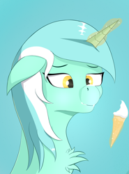 Size: 972x1316 | Tagged: safe, artist:drakang, imported from derpibooru, lyra heartstrings, pony, unicorn, bust, chest fluff, female, food, ice cream, looking at someone, magic, mare, portrait, sketch, smiling, solo