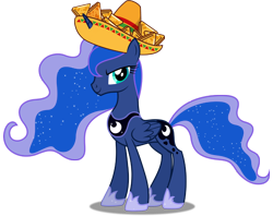 Size: 1138x900 | Tagged: safe, artist:dashiesparkle, edit, imported from derpibooru, princess luna, alicorn, pony, series:ponyashnost, chips, editor needed, ethereal mane, ethereal tail, folded wings, food, hoof shoes, horn, horn impalement, nachos, princess shoes, simple background, slim, solo, sombrero, tail, thin, transparent background, wings