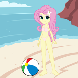 Size: 960x958 | Tagged: safe, artist:swiftgaiathebrony, imported from derpibooru, fluttershy, human, equestria girls, bare shoulders, beach, beach ball, belly button, bikini, clothes, sleeveless, swimsuit