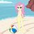 Size: 960x958 | Tagged: safe, artist:swiftgaiathebrony, imported from derpibooru, fluttershy, human, equestria girls, bare shoulders, beach, beach ball, belly button, bikini, clothes, sleeveless, swimsuit