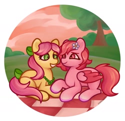 Size: 1552x1504 | Tagged: safe, artist:antikrazha, imported from derpibooru, earth pony, pegasus, pony, bow, duo, duo female, female, flower, flower in hair, g5, hair bow, jewelry, mare, necklace, posey bloom, poseywind, tail, tail bow, windy (g5)