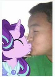 Size: 364x511 | Tagged: artist needed, safe, imported from derpibooru, starlight glimmer, human, pony, unicorn, clothes, dress, human on pony action, interspecies, irl, irl human, kissing, photo, ponies in real life, this is why we can't have nice things, vector