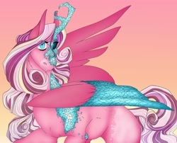 Size: 2048x1658 | Tagged: safe, artist:inisealga, imported from derpibooru, princess cadance, alicorn, crystal pony, pony, alternate design, crystal, crystallized, female, mare, multicolored hair, multicolored mane, multicolored tail, redesign, solo, spread wings, tail, wing fluff, wings