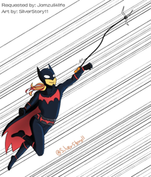 Size: 500x583 | Tagged: safe, artist:silverstory11, imported from derpibooru, sunset shimmer, human, equestria girls, batman, batman unlimited, crossover, dc comics, female, grappling hook, solo
