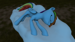 Size: 3840x2160 | Tagged: safe, artist:derpy_fan, imported from derpibooru, rainbow dash, pegasus, pony, 3d, cloud, eyes closed, female, folded wings, mare, night, sleeping, solo, source filmmaker, wings