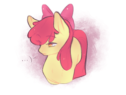 Size: 2160x1620 | Tagged: safe, artist:misterhappysad, imported from derpibooru, apple bloom, earth pony, pony, ..., eye clipping through hair, eyebrows, eyebrows visible through hair, female, filly, foal, simple background, solo, white background