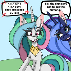 Size: 5000x5000 | Tagged: safe, artist:cuddlelamb, imported from derpibooru, princess celestia, princess luna, alicorn, pony, absurd resolution, duo, duo female, eyebrows, eyebrows visible through hair, female, mare, open mouth, open smile, royal sisters, siblings, sisters, smiling, speech bubble