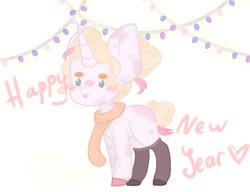 Size: 1280x984 | Tagged: safe, artist:hoochuu, imported from derpibooru, oc, oc only, pony, unicorn, clothes, commission, happy new year, holiday, horn, scarf, simple background, solo, unicorn oc, white background, ych result