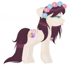 Size: 1280x1083 | Tagged: safe, artist:hoochuu, imported from derpibooru, oc, oc only, earth pony, pony, :p, commission, earth pony oc, eyelashes, female, floral head wreath, flower, mare, simple background, solo, tongue out, white background, ych result