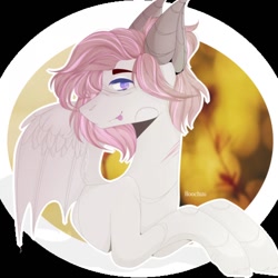 Size: 1280x1280 | Tagged: safe, artist:hoochuu, imported from derpibooru, oc, oc only, bat pony, pony, :p, abstract background, bat pony oc, bat wings, bust, commission, male, solo, stallion, tongue out, wings, ych result