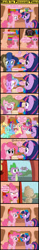 Size: 811x5265 | Tagged: safe, artist:gutovi, imported from derpibooru, applejack, berry punch, berryshine, blues, derpy hooves, doctor whooves, fluttershy, lyra heartstrings, noteworthy, pinkie pie, princess celestia, rainbow dash, rarity, spike, time turner, trixie, twilight sparkle, dragon, earth pony, pony, unicorn, comic:grace pinkie, angry, book, bookshelf, cape, clothes, cloud, comic, crossover, crying, derp, dialogue, dust, dyed mane, egg, eyes closed, female, gak, golden oaks library, grace kelly (song), green hair, hat, heart, hoof hands, horn, magic, male, mare, meanie pie, mika, multicolored hair, nickelodeon, parody, pinkie pie is not amused, pinpoint eyes, rage, rainbow hair, sad, shocked, sitting, slime, smiling, song reference, speech bubble, symbol, text, trixie's cape, trixie's hat, unamused, unicorn twilight, uvula, venus symbol, when she doesn't smile