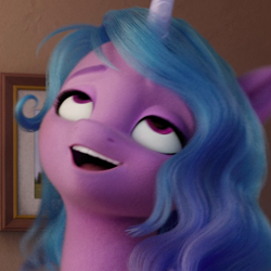 Size: 550x550 | Tagged: safe, imported from derpibooru, screencap, izzy moonbow, pony, unicorn, spoiler:my little pony: a new generation, ahegao, cropped, female, g5, invisible stallion, mare, my little pony: a new generation, open mouth, out of context, solo