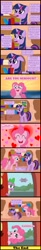 Size: 741x4529 | Tagged: safe, artist:gutovi, imported from derpibooru, pinkie pie, spike, twilight sparkle, dragon, earth pony, pony, unicorn, comic:grace pinkie, book, bookshelf, cloud, comic, crossover, dialogue, egg, ending, eyes closed, female, floppy ears, gak, golden oaks library, grace kelly (song), heart, hopping, horn, male, mare, mika, nickelodeon, parody, peeking, scared, smiling, song reference, speech bubble, text, unicorn twilight, walking