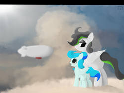 Size: 2160x1620 | Tagged: safe, artist:xdamny, imported from derpibooru, oc, oc:piva storm, pegasus, pony, airship, blushing, butt, cloud, female, filly, foal, mare, plot, zeppelin
