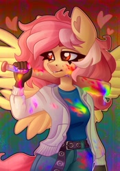 Size: 2867x4096 | Tagged: safe, artist:irinamar, imported from derpibooru, oc, oc only, oc:cotton seams, anthro, pegasus, baseball bat, blood, rainbow blood, solo