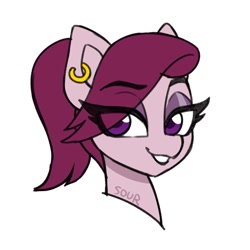 Size: 2000x2000 | Tagged: safe, artist:sickly-sour, imported from derpibooru, oc, oc only, pony, bust, eye clipping through hair, eyebrows, eyebrows visible through hair, lidded eyes, looking at you, simple background, smiling, solo, white background
