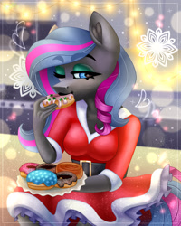 Size: 2000x2500 | Tagged: safe, artist:irinamar, imported from derpibooru, oc, oc only, oc:obabscribbler, anthro, christmas, donut, food, holiday, solo
