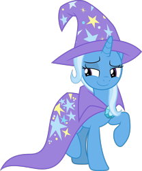 Size: 3000x3604 | Tagged: safe, artist:dashiesparkle, imported from derpibooru, trixie, pony, unicorn, a matter of principals, .svg available, brooch, cape, clothes, female, hat, high res, jewelry, lidded eyes, mare, raised hoof, simple background, smiling, solo, transparent background, trixie's brooch, trixie's cape, trixie's hat, vector